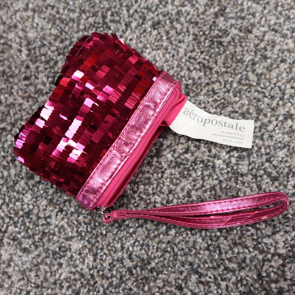 Y2K Aéropostale Hot Pink Sequin Coin Purse Clutch Wristlet - Picture 6 of 7